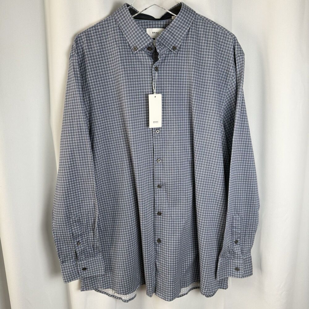 BRAX Daniel J Hi Flex & Easy Care Modern Fit Blue Micro Print Shirt Sz XXL New